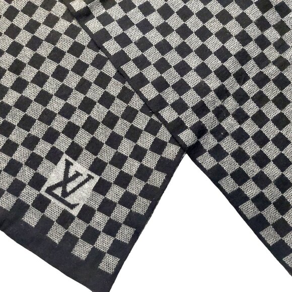 LOUIS VUITTON Black Gray Reversible Cashmere Damier Scarf Pre-Owned - Picture 9 of 13